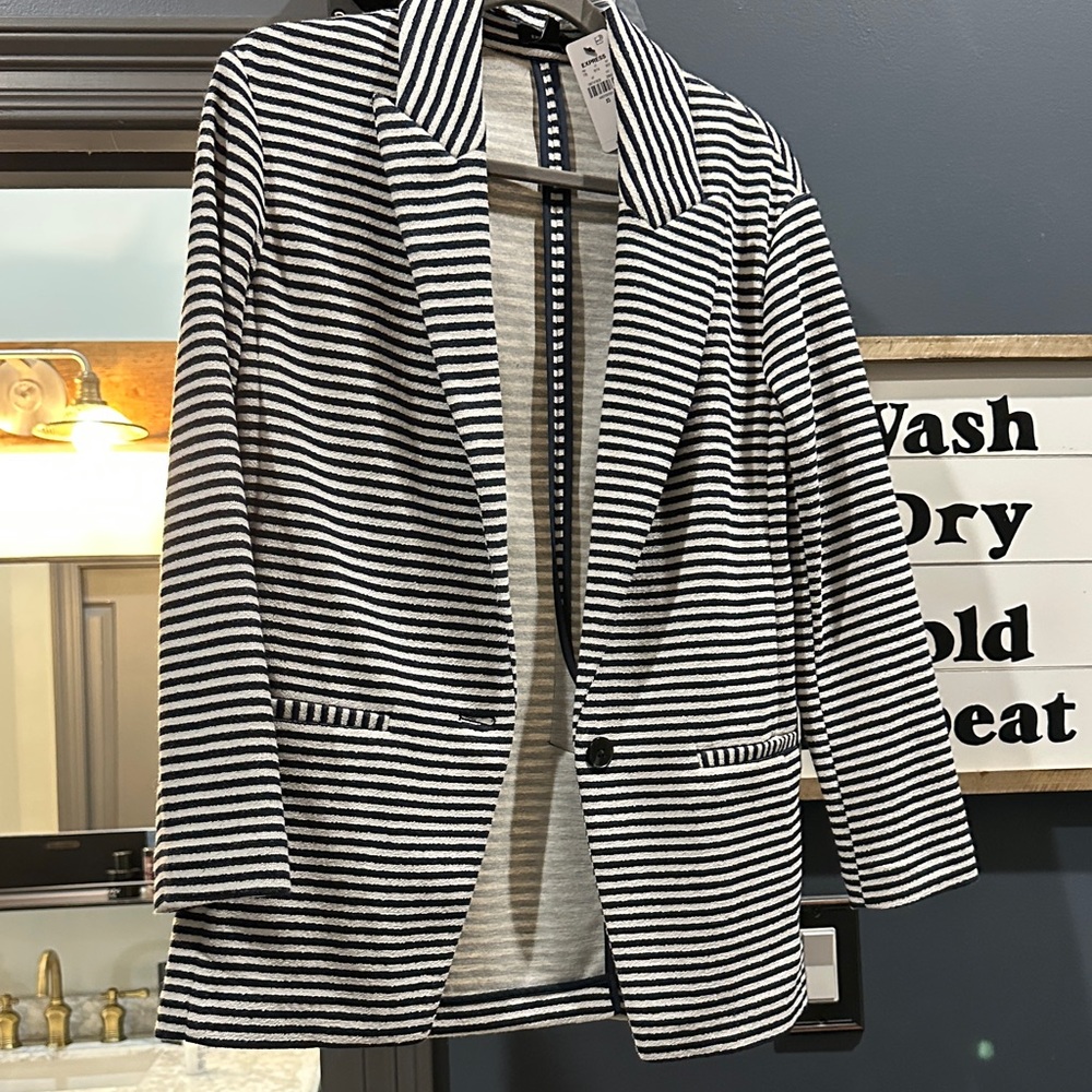 Express Navy and White Striped Blazer